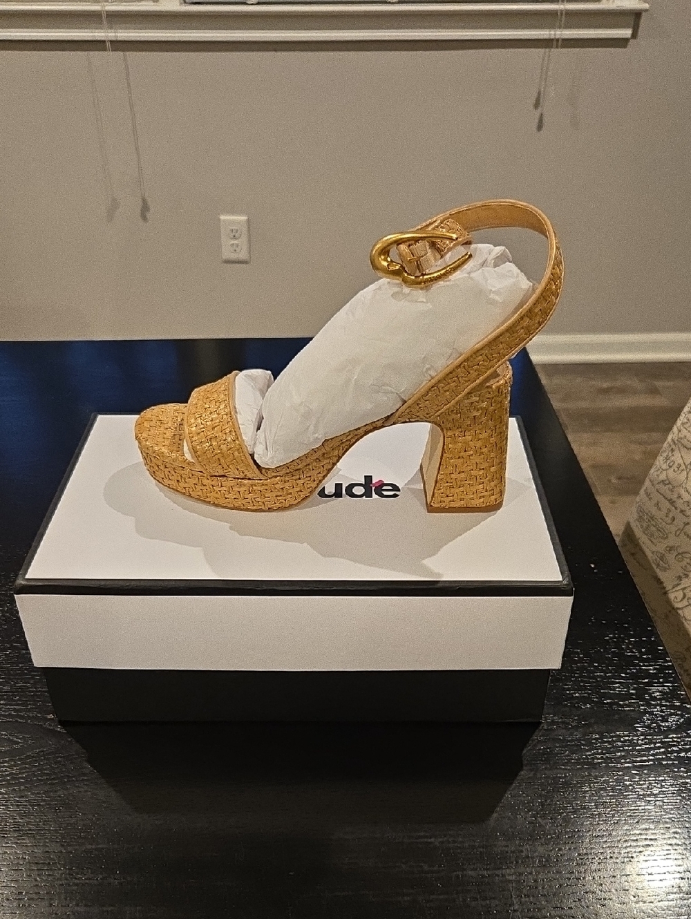 Woven Platform Block Heel Sandal - Yellow